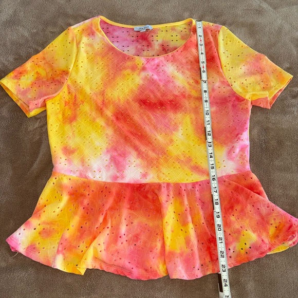 White Birch Yellow and Red Tie-Dye Blouse - Picture 7 of 8